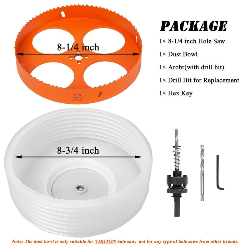 VIKITON 8.25 Hole Saw for Recessed Lights, 8-1/4 Inch Hole Cutter with Dust Bowl Catcher for Led Recessed Lighting 8 Inch and Wood Metal Drywall, Bi-Metal Construction, Orange - Image 3